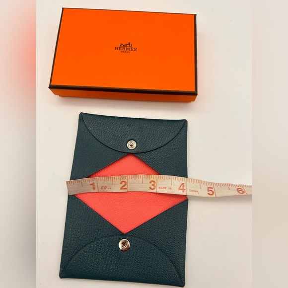 Hermes Chevre Mysore Calvi case Coin Verso rose azalee vert bosphore With Box - Picture 10 of 12